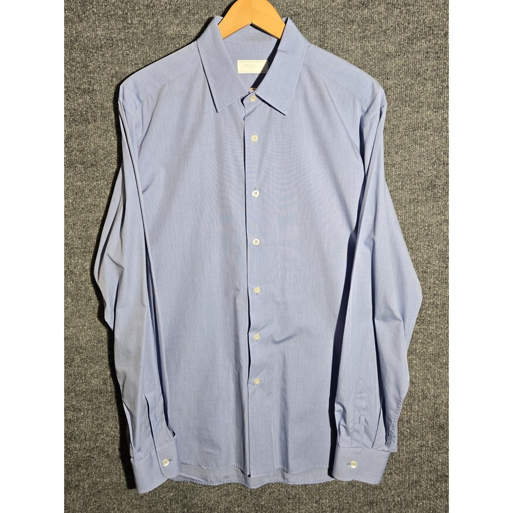 Prada Milano Mens Dress Shirt Blue 43 17 Button Up Long Sleeve Cotton Italy